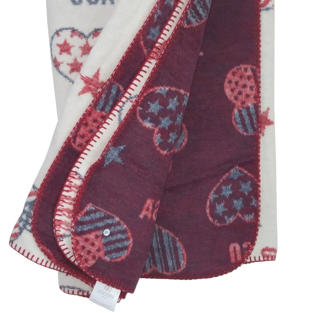 Docofil USA Hearts Patriotic Day Throw Blanket 51x67 July 4th Made in Portugal